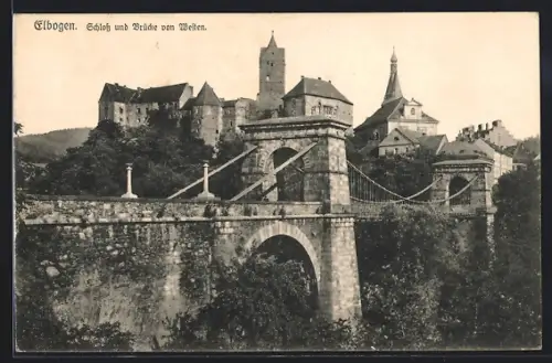 AK Elbogen, Schloss und Brücke von Westen