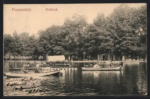 AK Franzensbad, Ruderboote auf dem Stadtteich