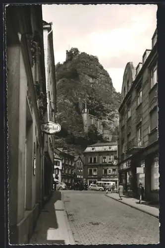 AK Idar-Oberstein, Hauptstrasse mit Felsenkirche