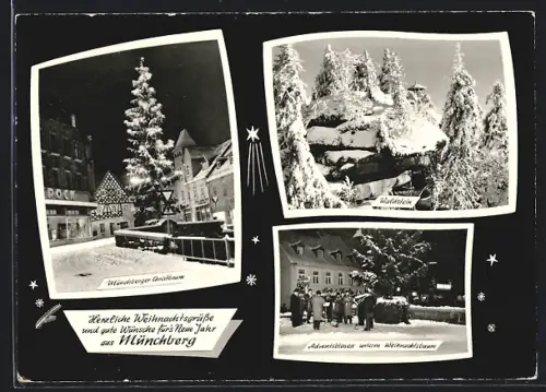 AK Münchberg, Christbaum, Waldstein, Adventssingen unterm Weihnachtsbaum