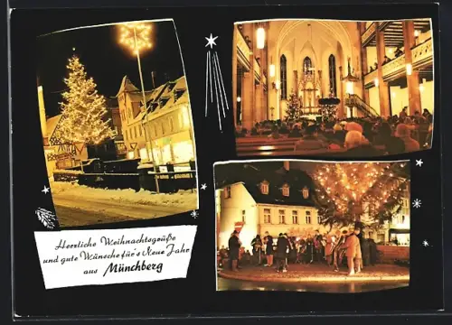 AK Münchberg, Weihnachtsbaum, Kirche, Weihnachtsfeier