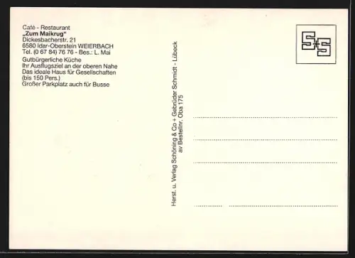 AK Idar-Oberstein, Weierbach, Café-Restaurant Zum Maikrug, Dickesbacherstrasse 21