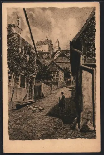 Künstler-AK Cronberg, Partie in der Steingasse