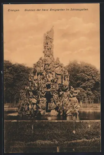 AK Erlangen, Brunnen der franz. Emigranten im Schlossgarten