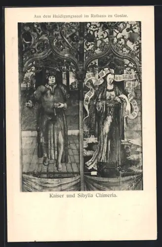 AK Goslar, Kaiser und Sibylla Chimeria im Huldigungssaal des Rathauses