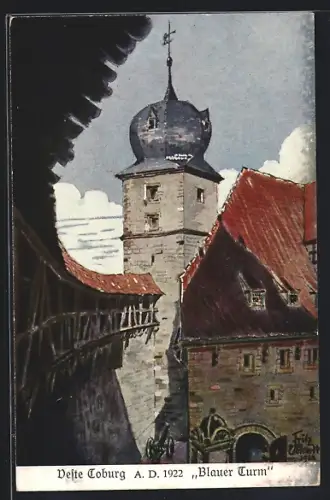 AK Coburg, Veste Coburg, Blauer Turm, 1922