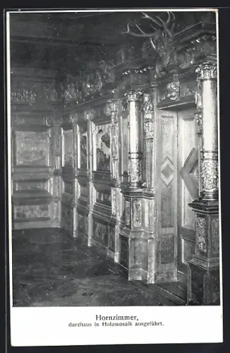 AK Coburg, Hornzimmer, Holzmosaik