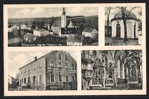 AK Maria Thalheim /Obb., Metzgerei u. Krämerei Gg. Rampf, Erlbrunnen, Innenansicht der Kirche