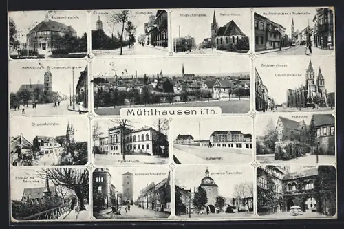 AK Mühlhausen /Thür., Teilansichten Petrikirche, Untermarktkirche und Jakobikirche