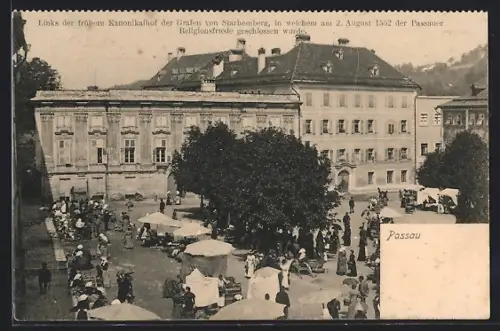 AK Passau, Links der frühere Kanonikalhof der Grafen von Starhemberg