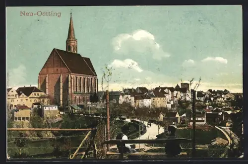AK Neu-Oetting, Teilansicht mit Kirche