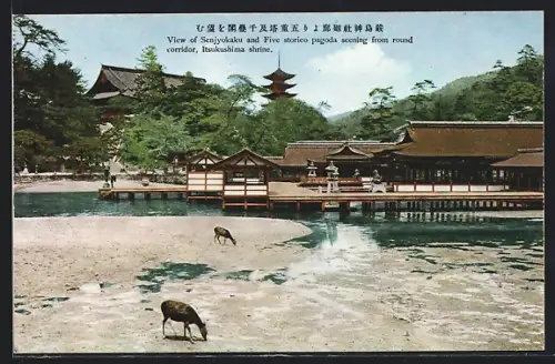 AK Aki, View of Senjyokaku and Five storieo pagoda seen from round corridor, Itsukushima shrine