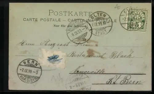 Mondschein-AK Olten, Postgebäude, Passepartout