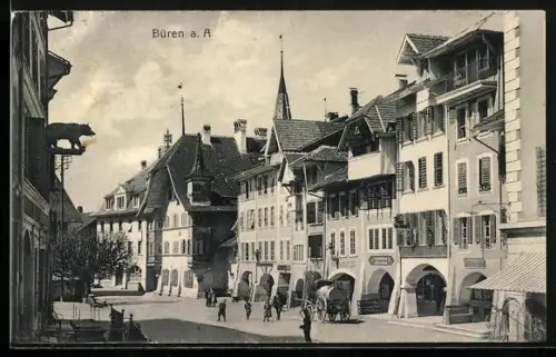AK Büren a. A., Strassenpartie mit Geschäften