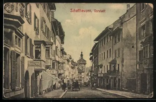 AK Schaffhausen, Vorstadt mit Geschäften