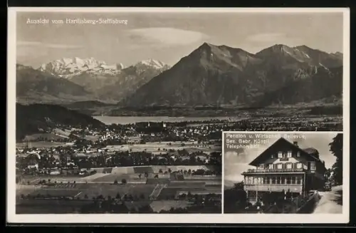 AK Steffisburg, Blick vom Hartlisberg, Gasthaus und Pension Bellevue