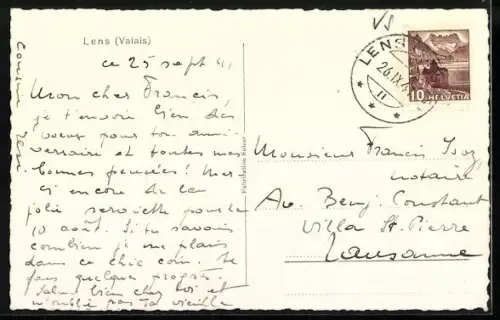 Foto-AK Lens /Valais, Strassenpartie mit Kirche