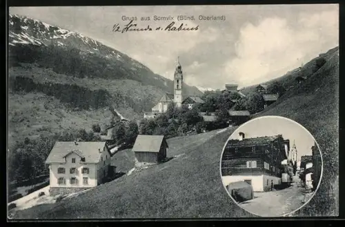 AK Somvix /Bünd. Oberland, Teilansicht mit Kirche, Strassenpartie