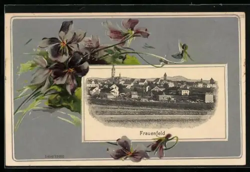 AK Frauenfeld, Teilansicht, Veilchen, Passepartout