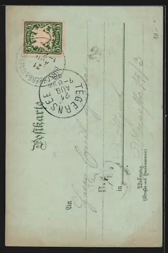 Mondschein-Lithographie Hirschberg, Gasthaus mit Bergsteigerausrüstung