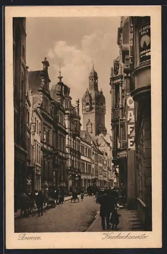 AK Bremen, Knochenhauerstrasse mit Café & Geschäften