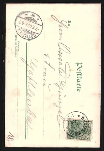 Lithographie Dresden-Weisser Hirsch, Ortsansicht mit Bergbahn