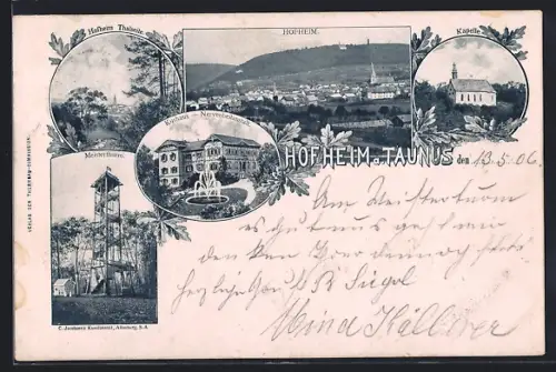 AK Hofheim a. Taunus, Ortsansicht mit Kapelle und Kurhaus