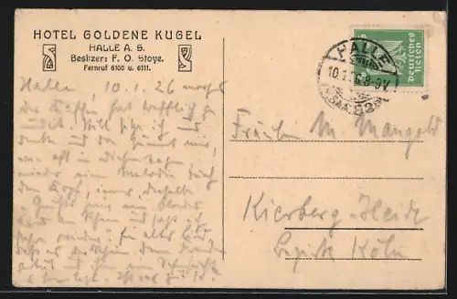 AK Halle a. S., Hotel goldene Kugel