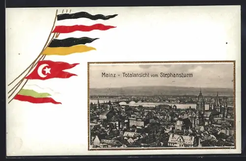 AK Mainz, Totalansicht vom Stephansturm, Türkische Flagge