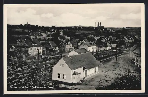 AK Dohna /Sachs., Blick von der Burg auf den Bahnhof
