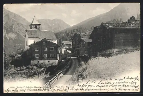AK Tschiertschen, Teilansicht mit Gebirge