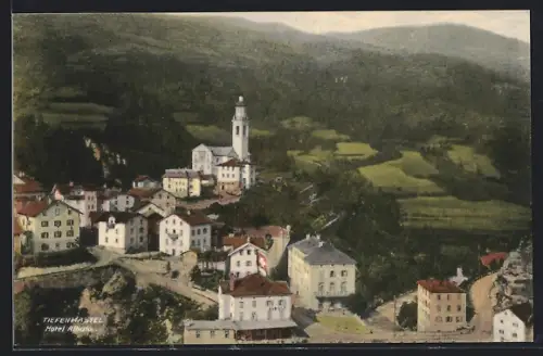 AK Tiefenkastel, Ortsansicht mit Hotel Albula