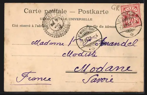 AK St. Moritz-Bad, Uferpartie mit Boot