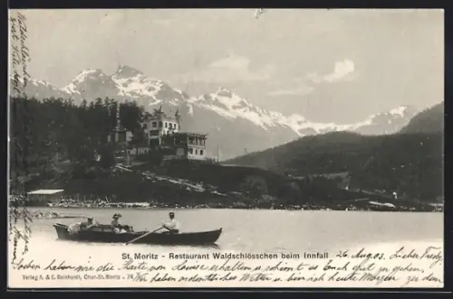 AK St. Moritz, Restaurant Waldschlösschen beim Innfall