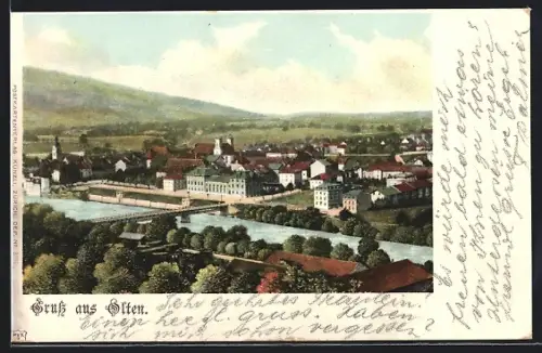 Lithographie Olten, Teilansicht mit Kirche