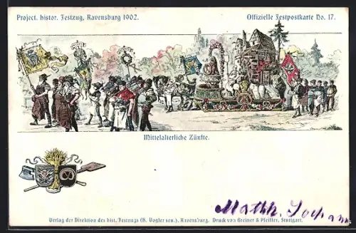 Lithographie Ravensburg, Project. historischer Festzug 1902, Mittelalterliche Zünfte
