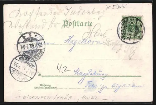 Lithographie Eisenach, Restaurant zur Hohen Sonne, Wartburg, Drachenschlucht