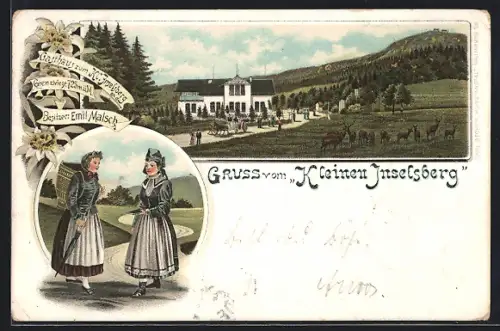 Lithographie Kleiner Inselsberg, Gasthaus zum Kleinen Inselsberg von Emil Malsch