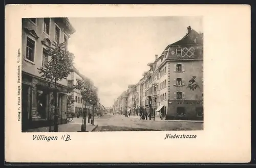 AK Villingen i. B., Niederstrasse mit Geschäften