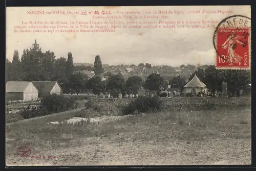 AK Nogent-sur-Seine /Aube, Vue générale prise du Haut de Ligny lors du bombardement prussien de 1870