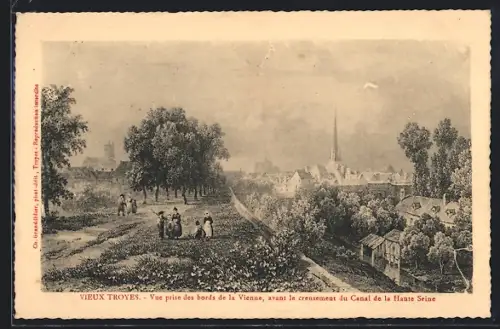 AK Troyes, Vue prise des bords de la Vienne, avant le creusement du Canal de la Haute Seine