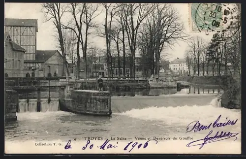 AK Troyes, La Seine, Vanne et Déversoir du Gouffre