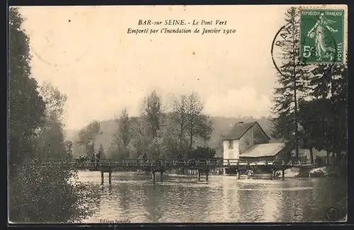 AK Bar-sur-Seine, Le Pont Vert emporté par l`inondation de janvier 1910