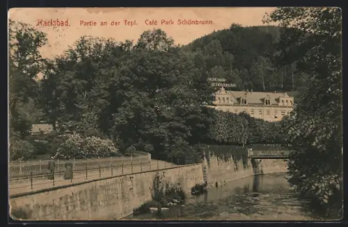 AK Karlsbad, Tepl. mit Cafe Park Schönbrunn
