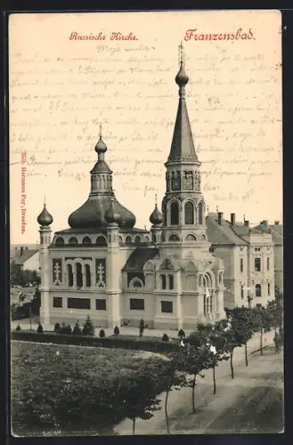 AK Franzensbad, Russiche Kirche mit Strassenpartie