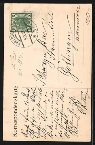 Künstler-AK Karlsbad, Blick nach Cafe Kaiserpark