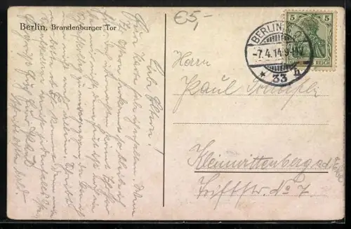 AK Berlin, Brandenburger Tor mit Strassenpartie