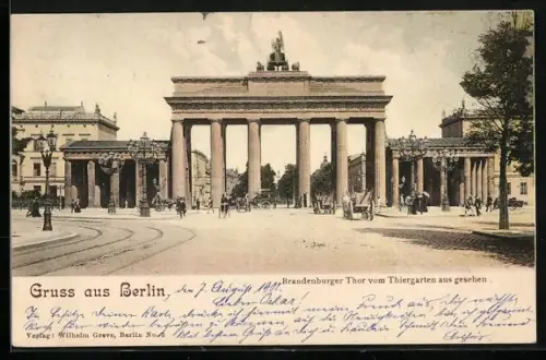 AK Berlin, Brandenburger Tor vom Tiergarten aus gesehen