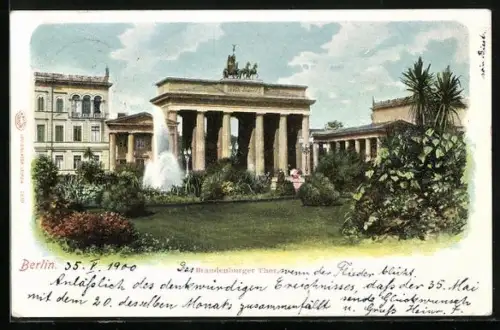 AK Berlin, Brandenburger Tor mit Parkpartie