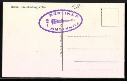 AK Berlin, Doppeldeckerbus unter dem Brandenburger Tor